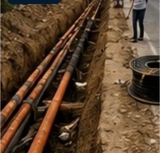 Optical fibre cable and duct installation along an Indian road corridor